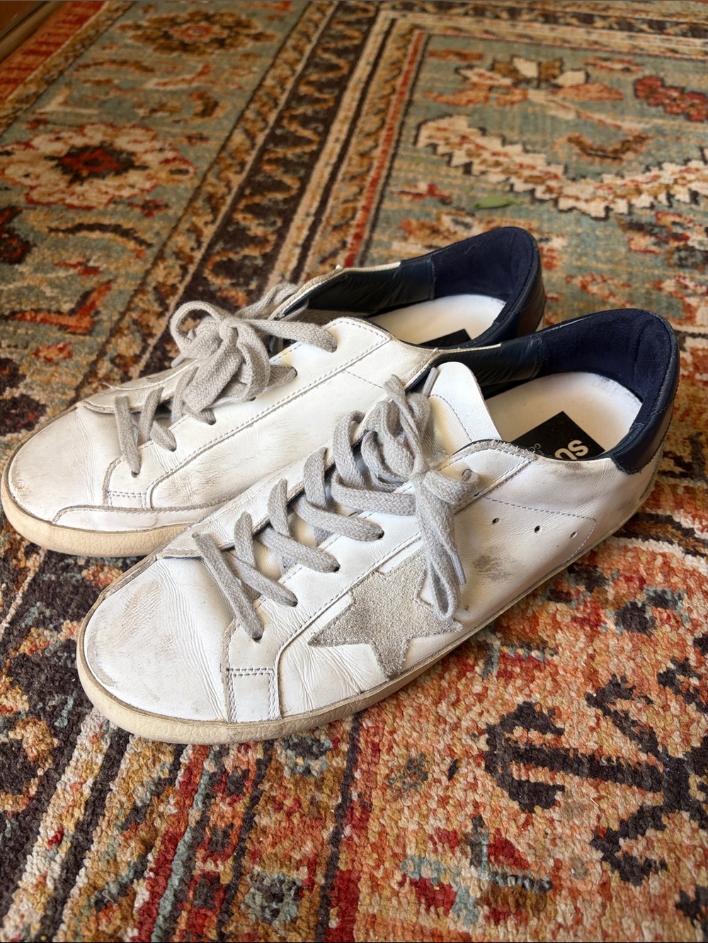 Golden Goose White Leather Sneakers with Navy Heel